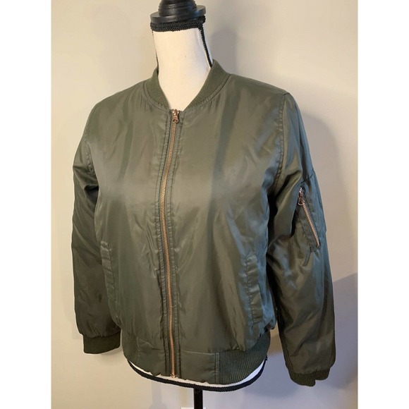IRIS Los Angeles Womens Army Green Bomber Jacket Size Med Coat Puffer warm - Picture 3 of 6
